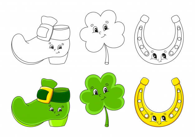 Coloriage Fête Saint Patrick Botte Lutin Shamrock Trèfle Fer Cheval Copie - Saint Patrick à imprimer